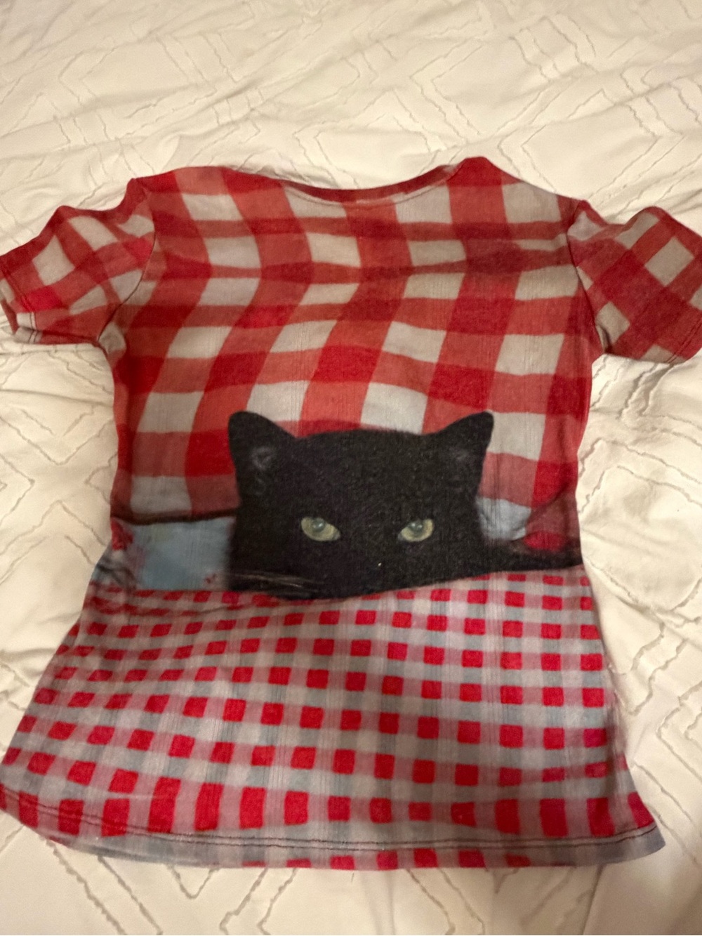 omighty Red Plaid Short-Sleeve Tee with Black Cat